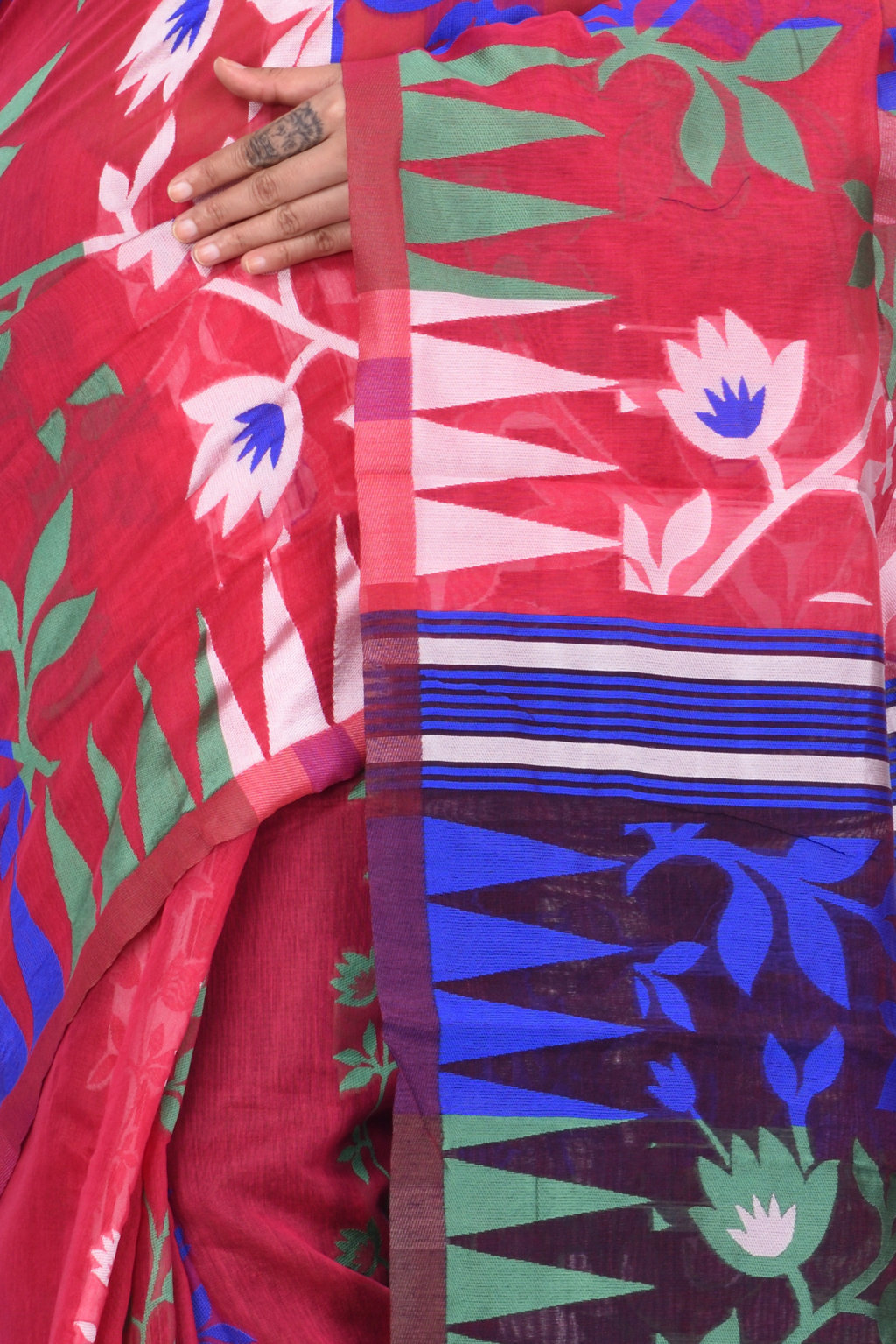 Purple Pure Cotton Tempel_Par_Jmdni Jamdani Saree (835)